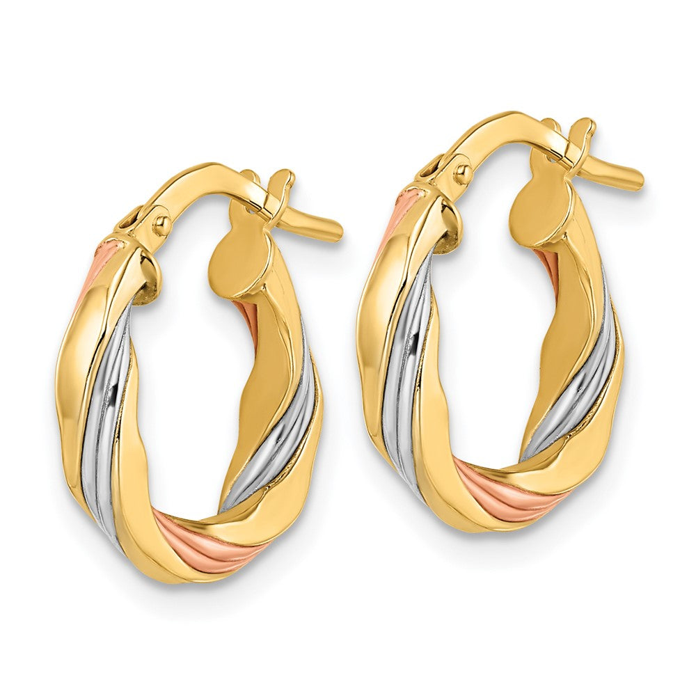 Gold w/White and Rose Rhodium Twisted Hoop Earrings