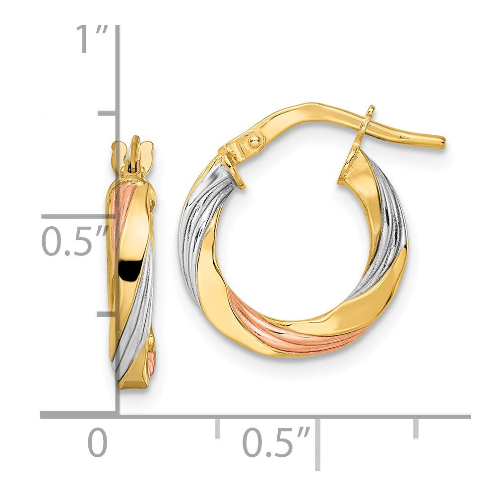 Gold w/White and Rose Rhodium Twisted Hoop Earrings