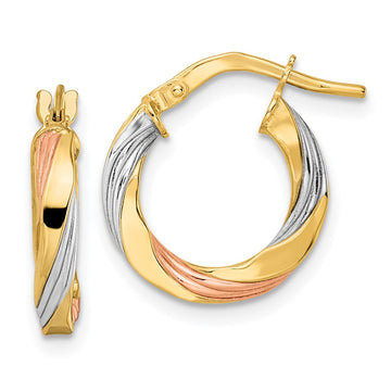 Gold w/White and Rose Rhodium Twisted Hoop Earrings