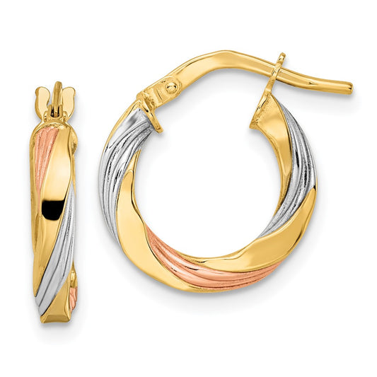 Gold w/White and Rose Rhodium Twisted Hoop Earrings