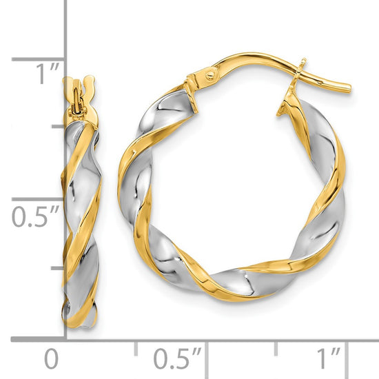 3.1mm Gold & Rhodium Twisted Hoop Earrings