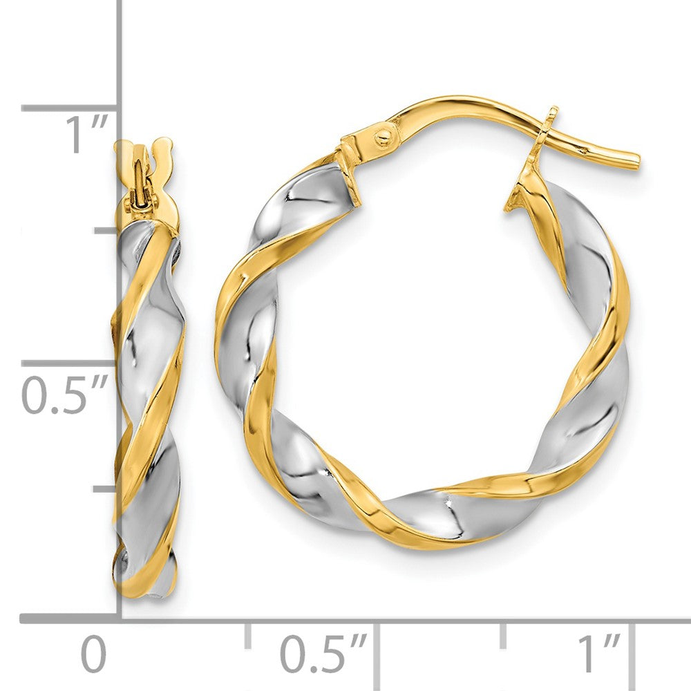 3.1mm Gold & Rhodium Twisted Hoop Earrings