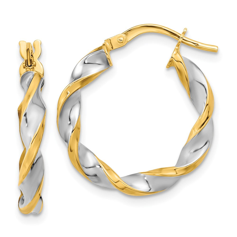 3.1mm Gold & Rhodium Twisted Hoop Earrings
