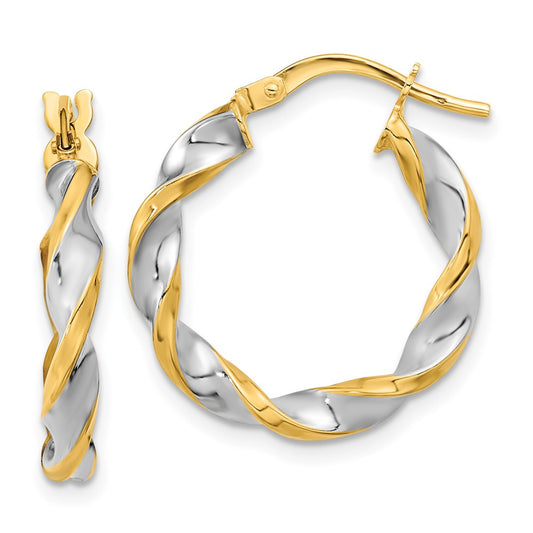 3.1mm Gold & Rhodium Twisted Hoop Earrings