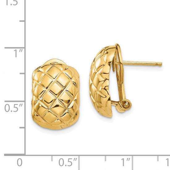 14k 12x17mm Polished Crisscross Omega Back Post Earrings