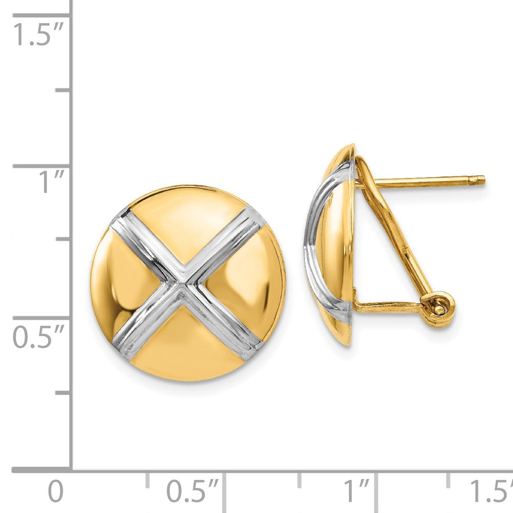 14k and White Rhodium 16mm Polished X-Circle Omega Back Post Earrings
