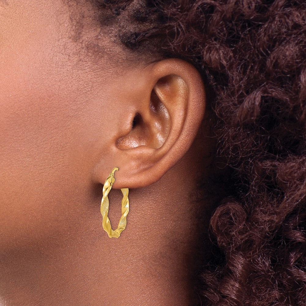 3.25mm Gold Polished & Brushed Twisted Hoop Earrings