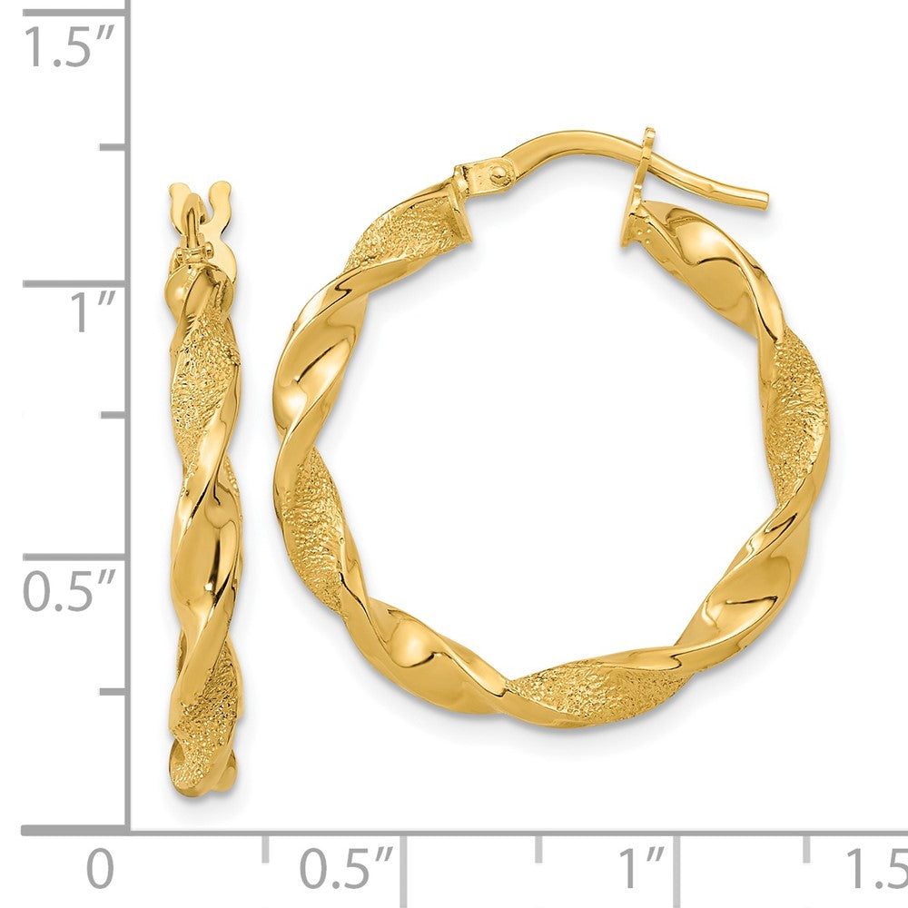 3.25mm Gold Polished & Brushed Twisted Hoop Earrings
