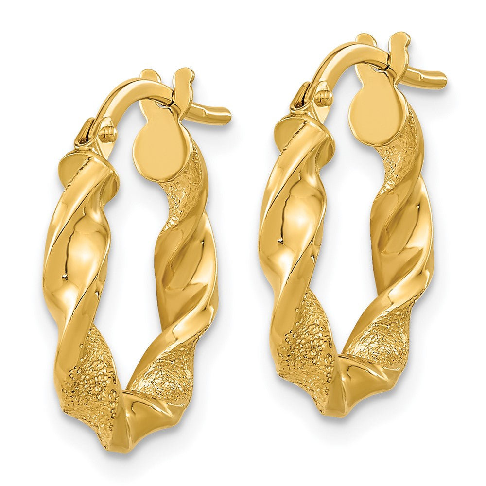 3.25mm Gold Polished & Brushed Twisted Hoop Earrings