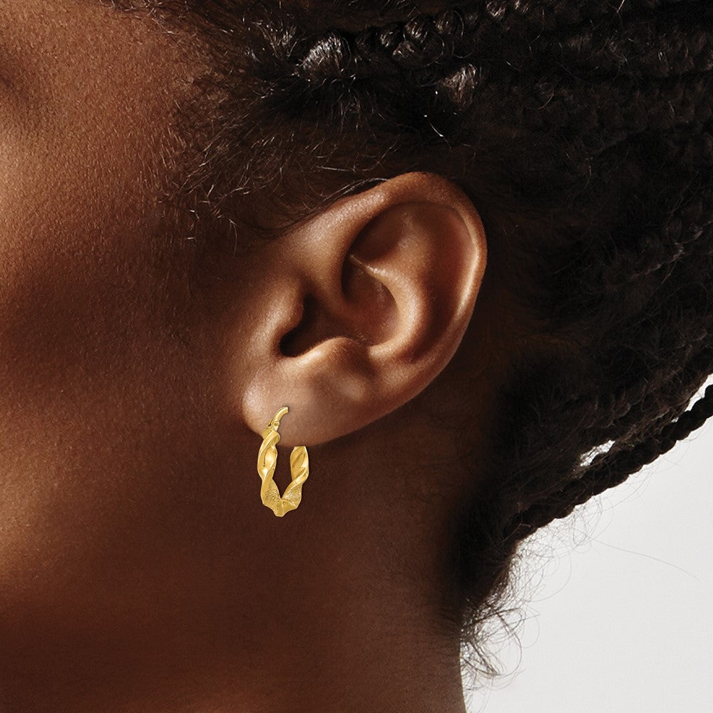 3.25mm Gold Polished & Brushed Twisted Hoop Earrings