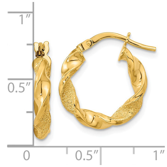 3.25mm Gold Polished & Brushed Twisted Hoop Earrings