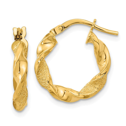 3.25mm Gold Polished & Brushed Twisted Hoop Earrings