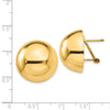 14k 20mm Polished Half Ball Omega Back Post Earrings