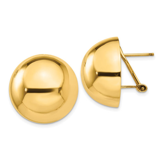 Gold Button Omega Back Earrings