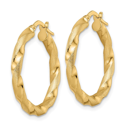 3mm Gold Polish & Brushed Twisted Hoop Earrings