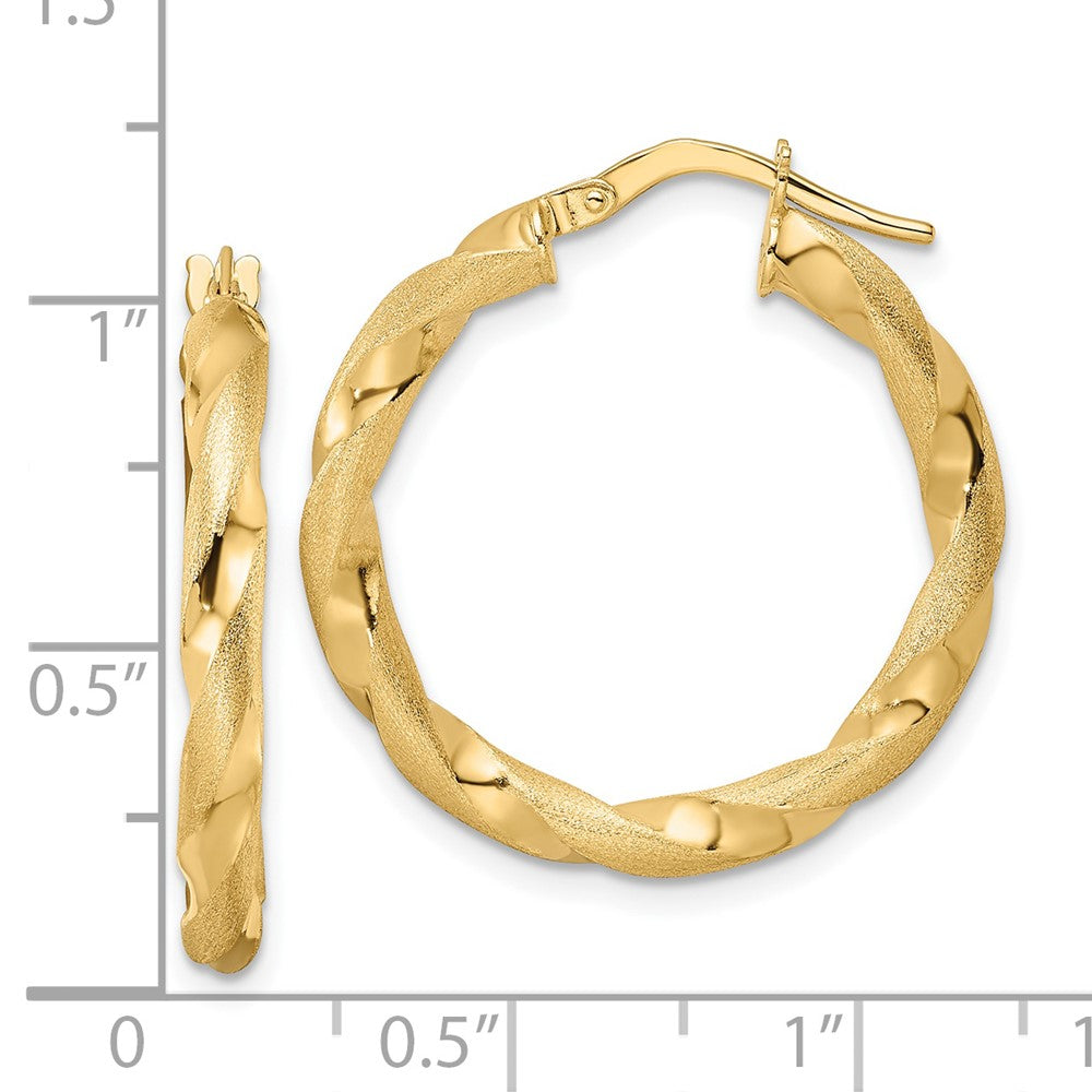 3mm Gold Polish & Brushed Twisted Hoop Earrings