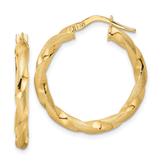 3mm Gold Polish & Brushed Twisted Hoop Earrings