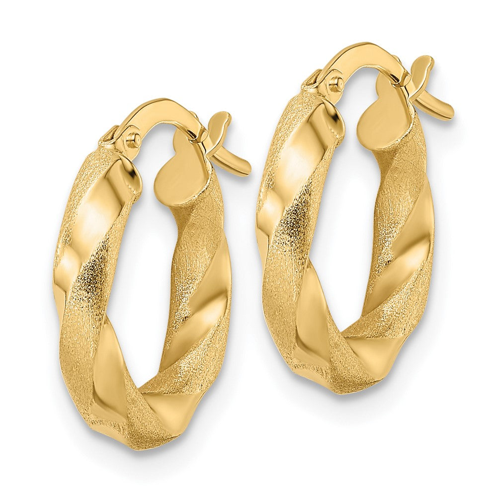 3mm Gold Polish & Brushed Twisted Hoop Earrings