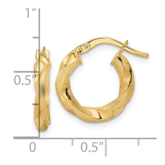 3mm Gold Polish & Brushed Twisted Hoop Earrings