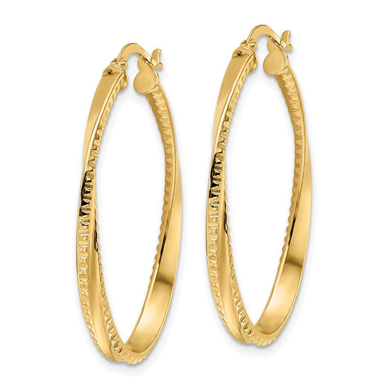 3mm Gold Textured Twisted Hoop Earrings
