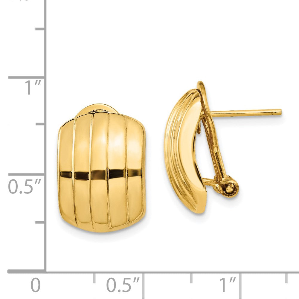 14k 12x17mm Polished Ribbed Omega Back Post Earrings