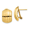 14k 12x17mm Polished Ribbed Omega Back Post Earrings