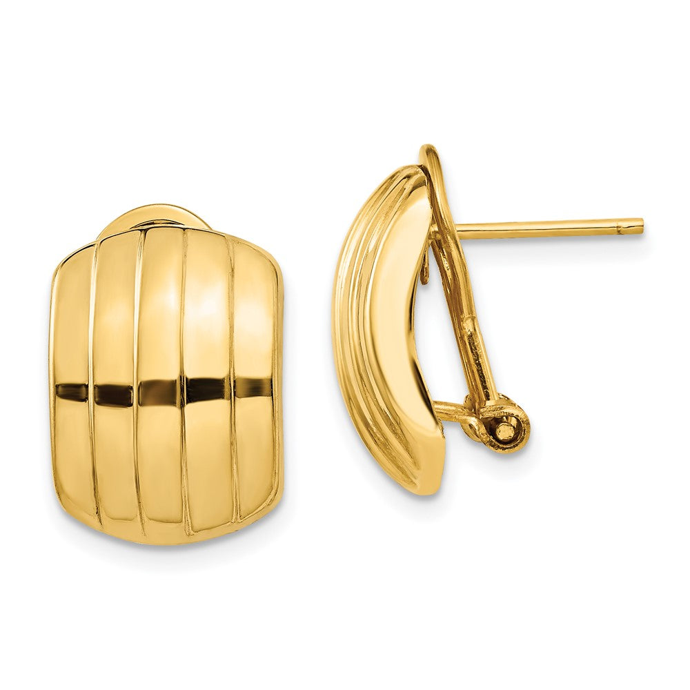 14k 12x17mm Polished Ribbed Omega Back Post Earrings