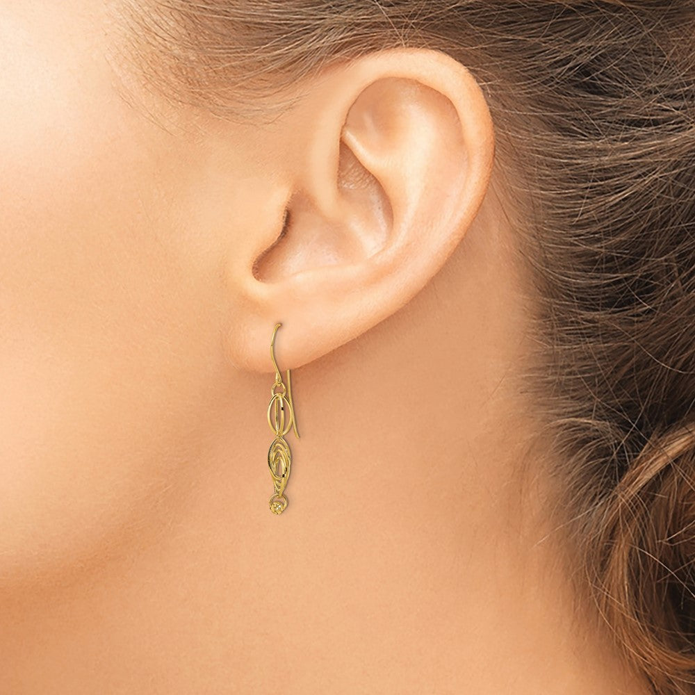 14K Oval Links Dangle French Hook Earrings