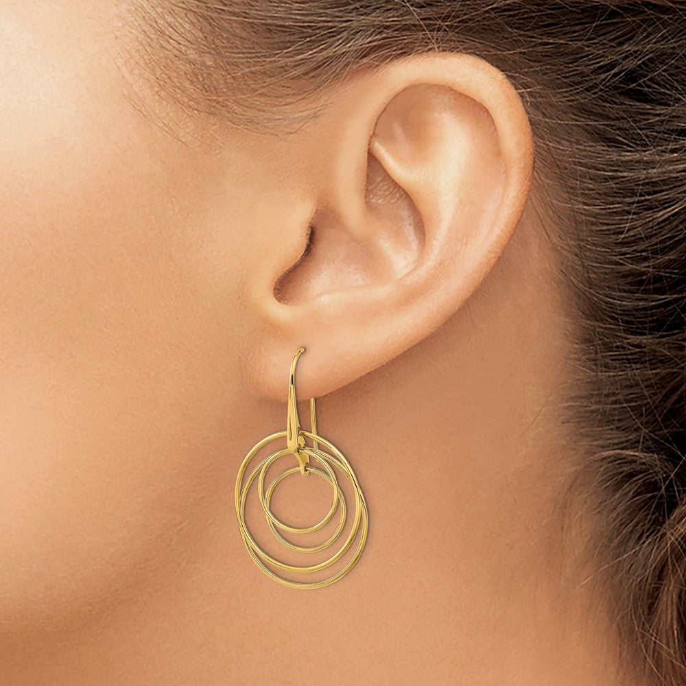 14K Polished Circles Dangle French Hook Earrings