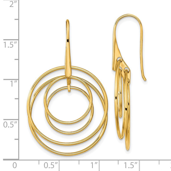 14K Polished Circles Dangle French Hook Earrings