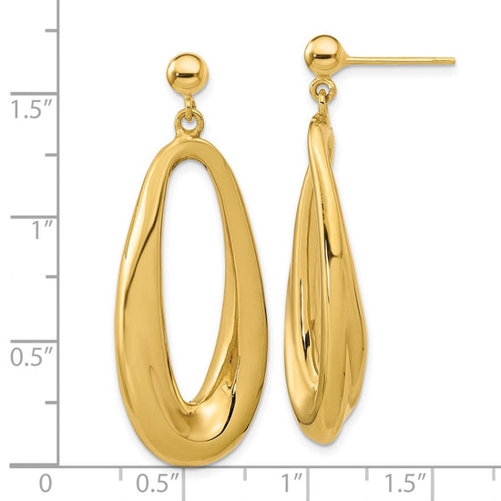 14K Polished Hollow Wavy Oval Dangle Post Earrings