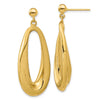 14K Polished Hollow Wavy Oval Dangle Post Earrings