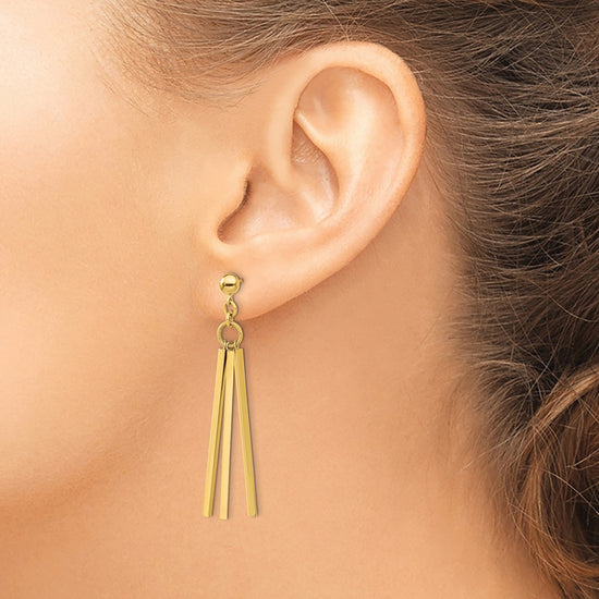 14K Polished 3-Bar Dangle Post Earrings