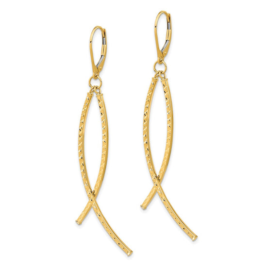 Gold Wavy Dangle Leverback Earrings