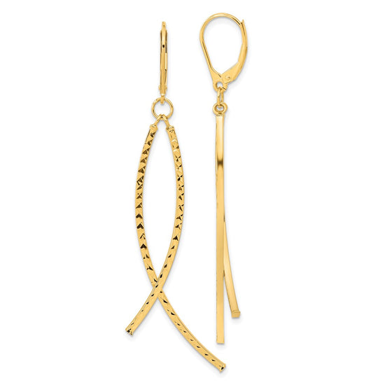 Gold Wavy Dangle Leverback Earrings