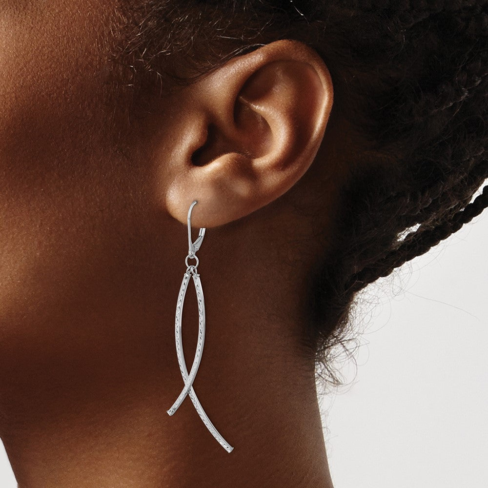 Gold Wavy Dangle Leverback Earrings