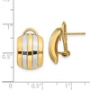 14k and White Rhodium 12x17mm Polished Ribbed Omega Back Post Earrings