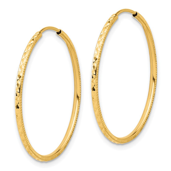 1.5mm Diamond-cut Endless Gold Tube Hoop Earrings