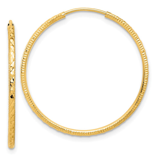 1.5mm Diamond-cut Endless Gold Tube Hoop Earrings