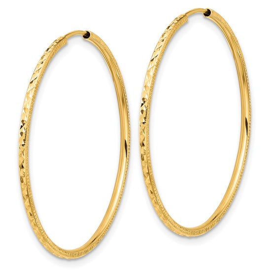 1.5mm Diamond-cut Endless Gold Tube Hoop Earrings