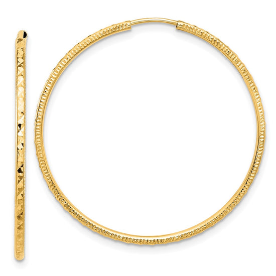 1.5mm Diamond-cut Endless Gold Tube Hoop Earrings