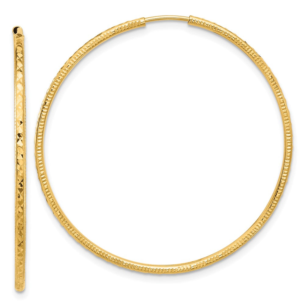 1.5mm Diamond-cut Endless Gold Tube Hoop Earrings