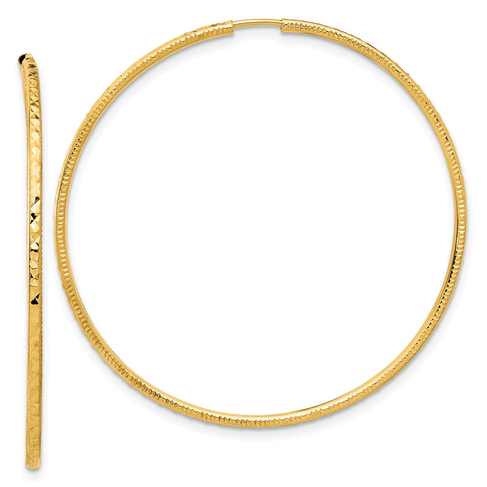 1.5mm Diamond-cut Endless Gold Tube Hoop Earrings