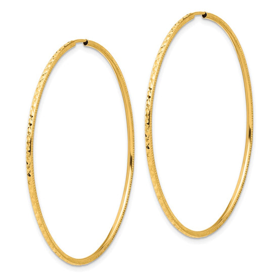 1.5mm Diamond-cut Endless Gold Tube Hoop Earrings