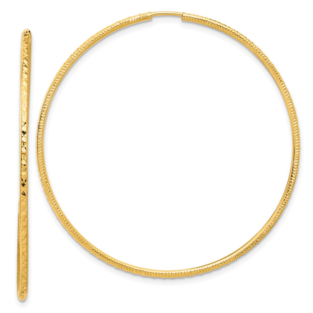1.5mm Diamond-cut Endless Gold Tube Hoop Earrings