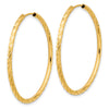 14k 2.00x40mm Polished and Satin Diamond-cut Endless Tube Hoop Earrings