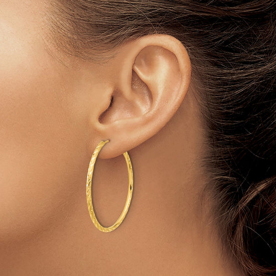 14k 2.00x40mm Polished and Satin Diamond-cut Endless Tube Hoop Earrings