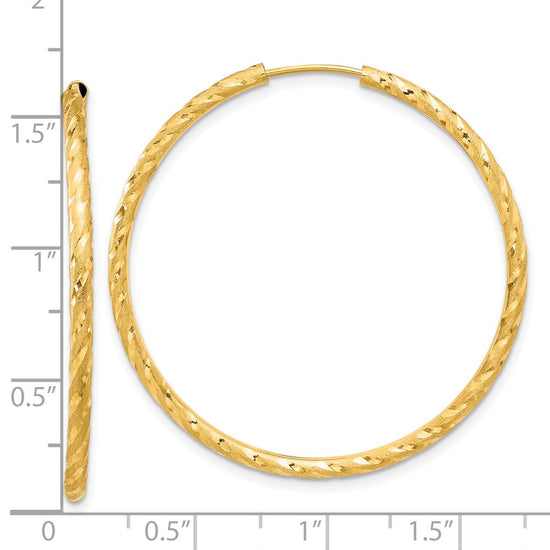 14k 2.00x40mm Polished and Satin Diamond-cut Endless Tube Hoop Earrings