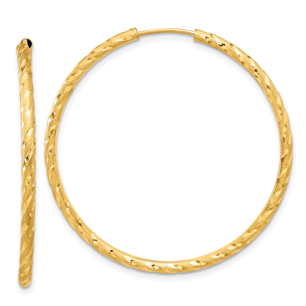 14k 2.00x40mm Polished and Satin Diamond-cut Endless Tube Hoop Earrings