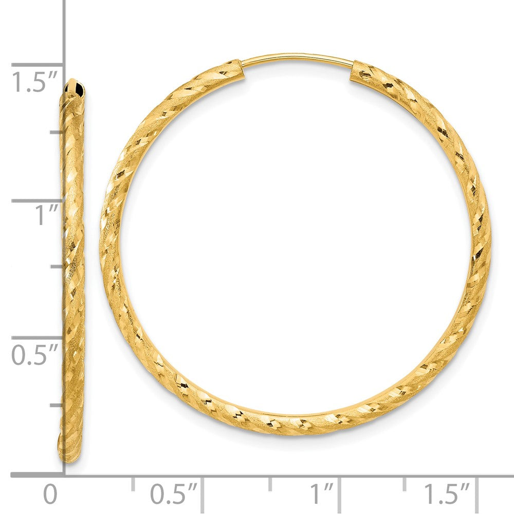 14k 2.00x35mm Polished and Satin Diamond-cut Endless Tube Hoop Earrings